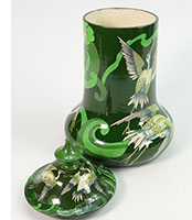 Wileman Intarsio lidded vase green cranes